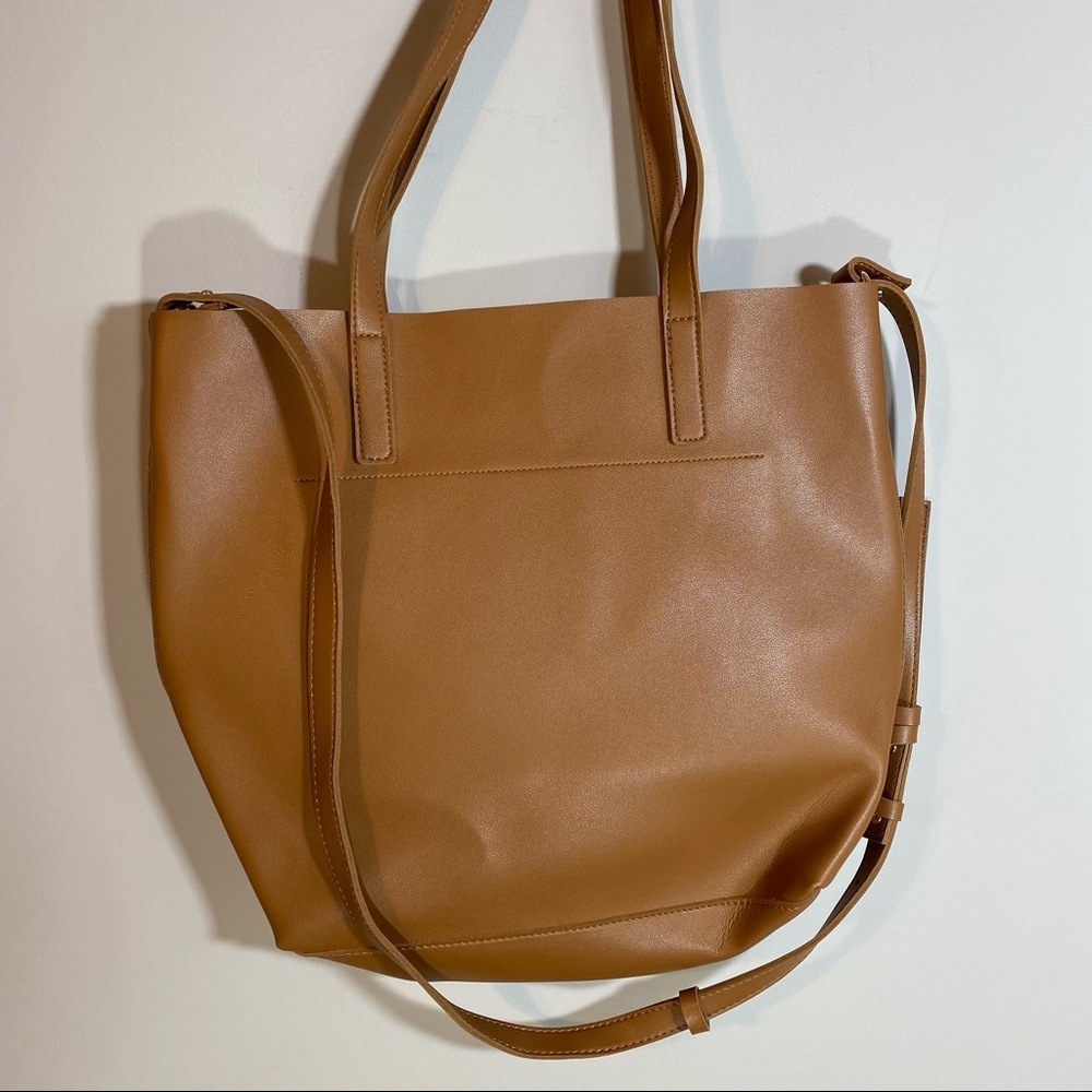 Women’s Tan Leather Tote Bag with Front Pocket - Picture 11 of 12